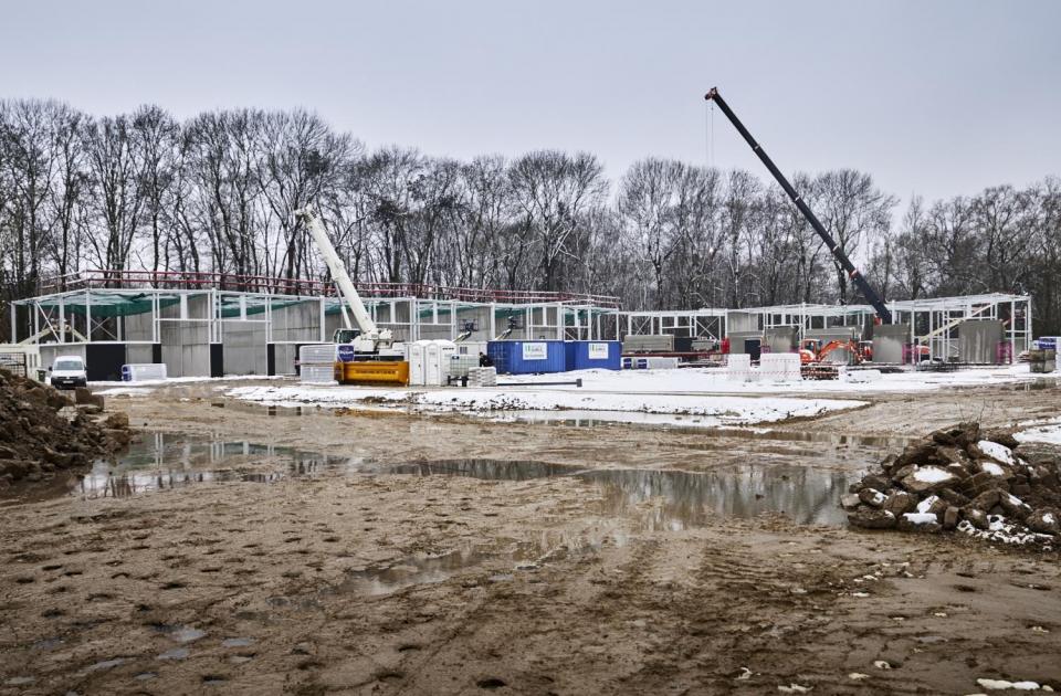 sneeuw, werf, bouwen