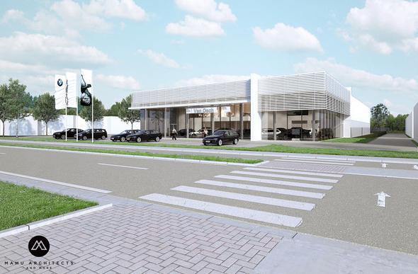 bmw van osch concessie garage zonhoven tweedehands wagens garagebouw bouwbedrijf mathieu gijbels limburg render 3D beeld